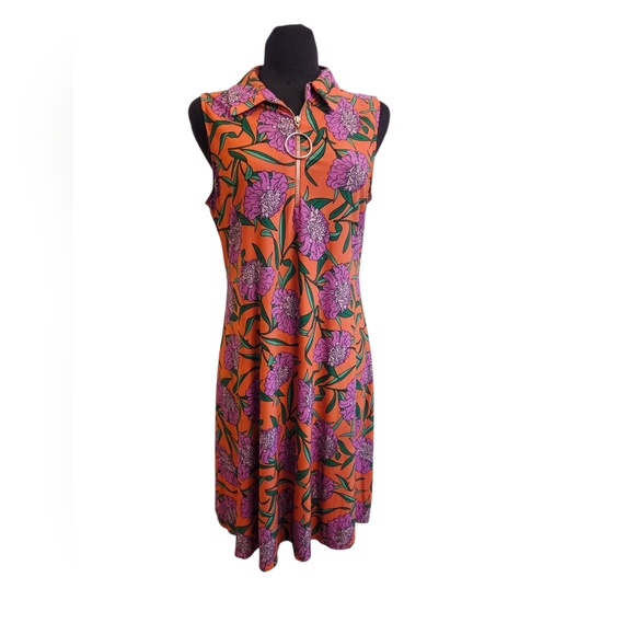 MSK Floral Collared Midi Dress - Orange and Purple - Picture 1 of 4